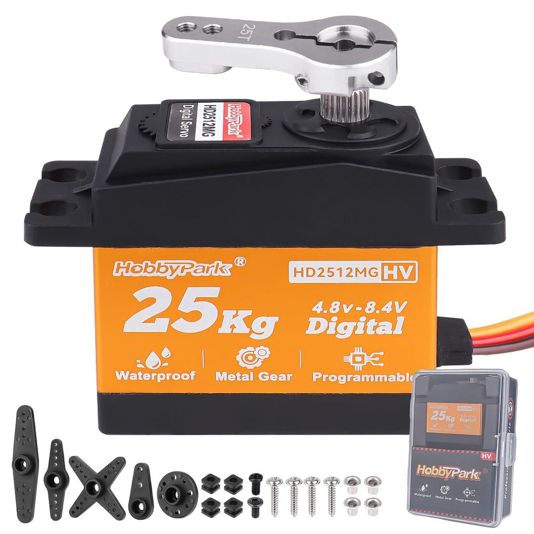 HobbyPark Waterproof Standard 25KG 55g Servo Metal Gear Digital Servo for RC Cars Crawlers Trucks Buggy Airplanes Boats Robotics Project Arduino, Control Angle 180° HV Programmable (Core Motor)