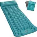 Inflating Sleeping Pad Mattress for Camping: Inflatable Camping Bed with Built-in Foot Pump for Tent - 4" Extra Thick Mat Air Cot for Floor - Blue