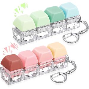2 Pcs 4-in-1 Keyboard Adult Fidget Clicker Toy Silent and Loud Keyboard Fidget Keychain Cube Mechanical Key Button Clicker Stress Relief Gift for Office Home Pass Time(Pastel Colors)