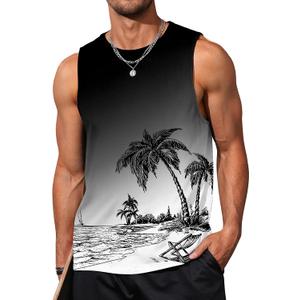 Mens Tank Tops Beach Summer Sleeveless Shirts Graphic Palm Tree Vacation Tanks Muscle Gym Tank Top XX-Large, Black Gradient