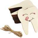 30 Pack 4 Inch Wood Tooth Cutouts Unfinished Wood Tooth Crafts Wooden Tooth Hanging Ornaments DIY Tooth Craft Gift Tags for Home Party Decoration