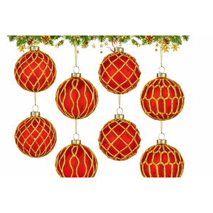 Thiccywoov 8 Pcs Glass Christmas Tree Ornaments 3.15 Inches Vintage Glass Ball Farmhouse Ball Hanging Ornaments Set for Christmas Tree Party Holiday Indoor Decor(Red,Gold)