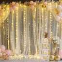 Champagne Tulle Backdrop Curtain with Lights String for Parites Wedding 5x8ft Champagne Sheer Backdrop Curtains for Bridal Shower Baby Shower Birthday Party Photo Booth Background Decorations