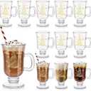 Sliner Set of 12 Christmas Snowflake Glass Coffee Mugs with Handle, 8 oz Clear Irish Footed Coffee Glasses Mugs Winter Holiday for Beverages Latte Hot Chocolate(Christmas Tree)