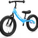 bicystar 14 Inch Toddler Balance Bike for 3-6 Year Old, Real Rubber Air Tires, No Pedal Kids Bike with Adjustable Seat & Handlebar, Footrest, Gift Bike for 3-5 Boys Girls, Blue