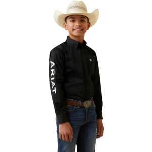 Ariat Boys Team Logo Twill Classic Fit Shirt (X-Large, Black/White)