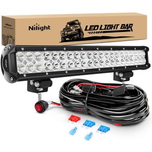 Nilight - ZH006 LED Light Bar 20 Inch 126W Spot Flood Combo Led Off Road Lights with 16AWG Wiring Harness Kit-One Lead 