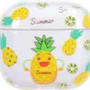 Compatible with Case Apple AirPods 4, Cute Patterns Hard PC Custom Designer Case Clear Shockproof [Front LED Visible] Anti-Fall Full Protector Pineapple