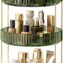 360 Rotating Makeup Organizer, Upgraded 3 Tier Skincare Perfume Organizers for Women, Bathroom Organizer Countertop, Clear Cosmetic Dresser Organizer with Makeup Brush Holder, Sink&Counter (Green)