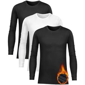 Rolimaka 3 Pack Youth Boys Compression Thermal Shirt Long Sleeve Fleece Undershirt Football Baseball Soccer Base Layer Top.L