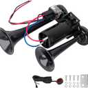 Train Horns for Truck, 12v Black Integrated Dual Tube Air Horn with Compressor and Button, Loud Horn with Relay Wiring Harness kit for Any 12V Vehicles