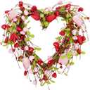 15 Inch Valentine's Day Wreath for Front Door Heart Wreaths Valentine's Day Decorations Pink Tulip Spring Wreath for Valentine's Day Gift Anniversary Wedding Home Decor (Red)