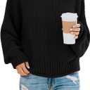 Saodimallsu Women's Turtleneck Oversized Sweaters Batwing Long Sleeve Pullover Loose Chunky Knit Jumper (Large, Black)