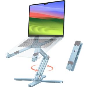 OMOTON 360 Rotating Laptop Stand Riser for Desk, Ergonomic Foldable Computer Stand Adjustable Height Angles for Collaborative Work, Easy Storage Fit Macbooks,All Laptops up to 16 inches,Sky Blue