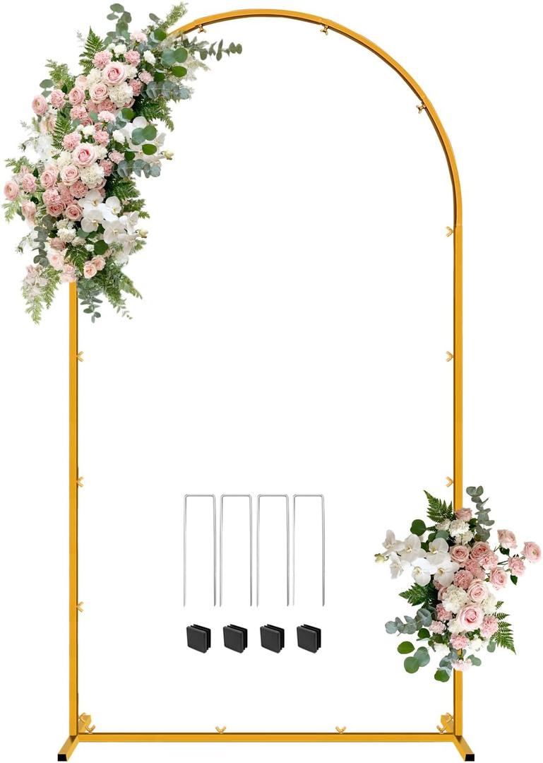 7.2 FT Wedding Arch Backdrop Stand, Gold Metal Arch Backdrop Stand for Wedding Party Ceremony Birthday Bridal Baby Shower Photo Booth Garden Floral Balloon Arches Decoration