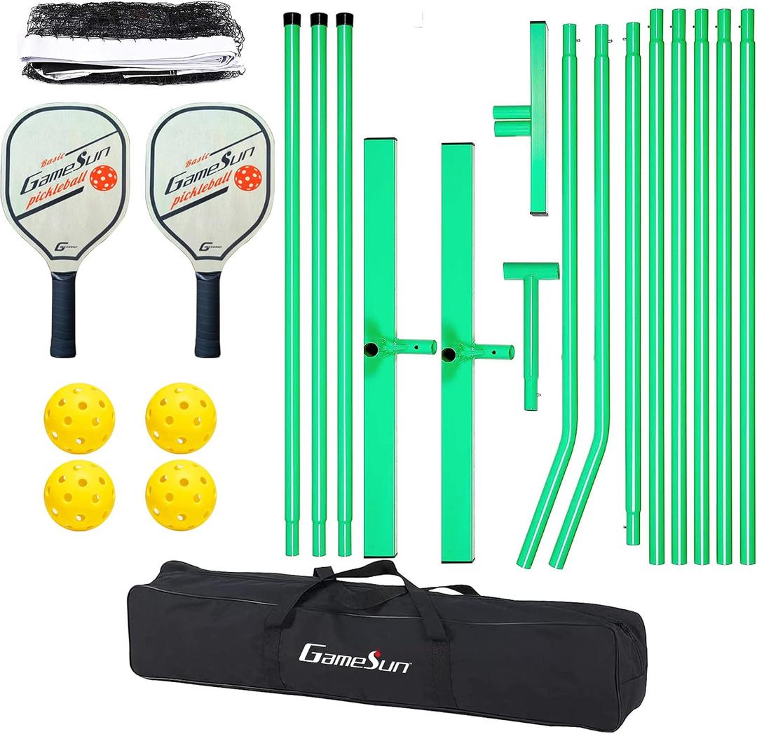 Complete Pickleball net Set for Outdoor, Indoor, Backyard use, Includes Metal Frame, 22 Feet PE net, Paddles, Balls,Carry Bag