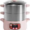 Bear Electric Multifunctional Food Steamer, One Touch Digital Steamer with Timer, Vegetable Steamer 2 Tiered Stackable Stainless Steel Baskets, Auto Shut-off & Anti-dry Protection, 1200W, 8.5Quart
