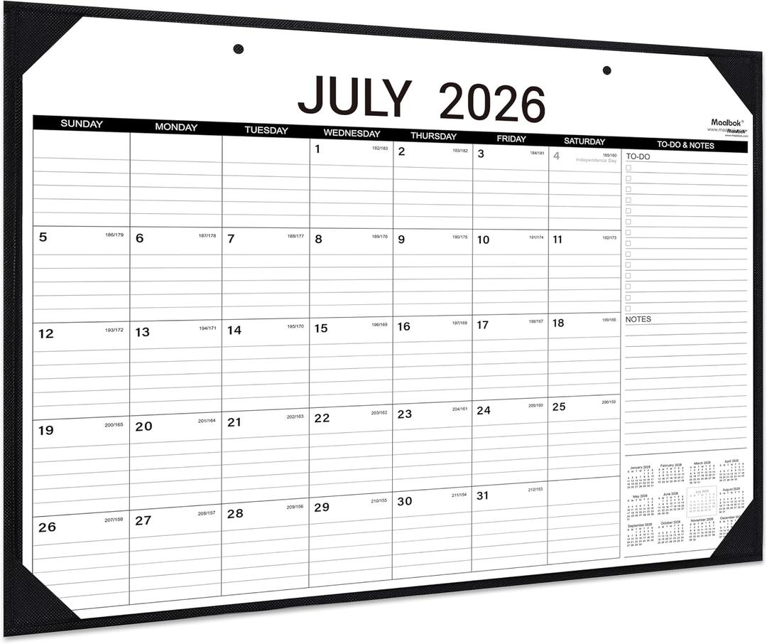 2026 Desk Calendar - Large Desk Calendar 2026, Jan. 2026 - Dec. 2026, 22" x 17", 2026 Calendar, 4 Corner Protectors, 2 Hanging Holes, Holidays, Julian Dates, TO-DO & Notes Section