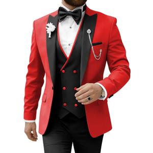 Mens Suits Slim Fit Suits for Men 3 Piece Tuxedo Wedding Prom Suit Formal Business Fashion (Small, Red)