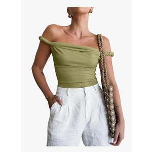 Tankaneo Womens Off The Shoulder Top Sleeveless Slim Fit Stretchy Tank Top Y2k Casual T Shirts (Small)
