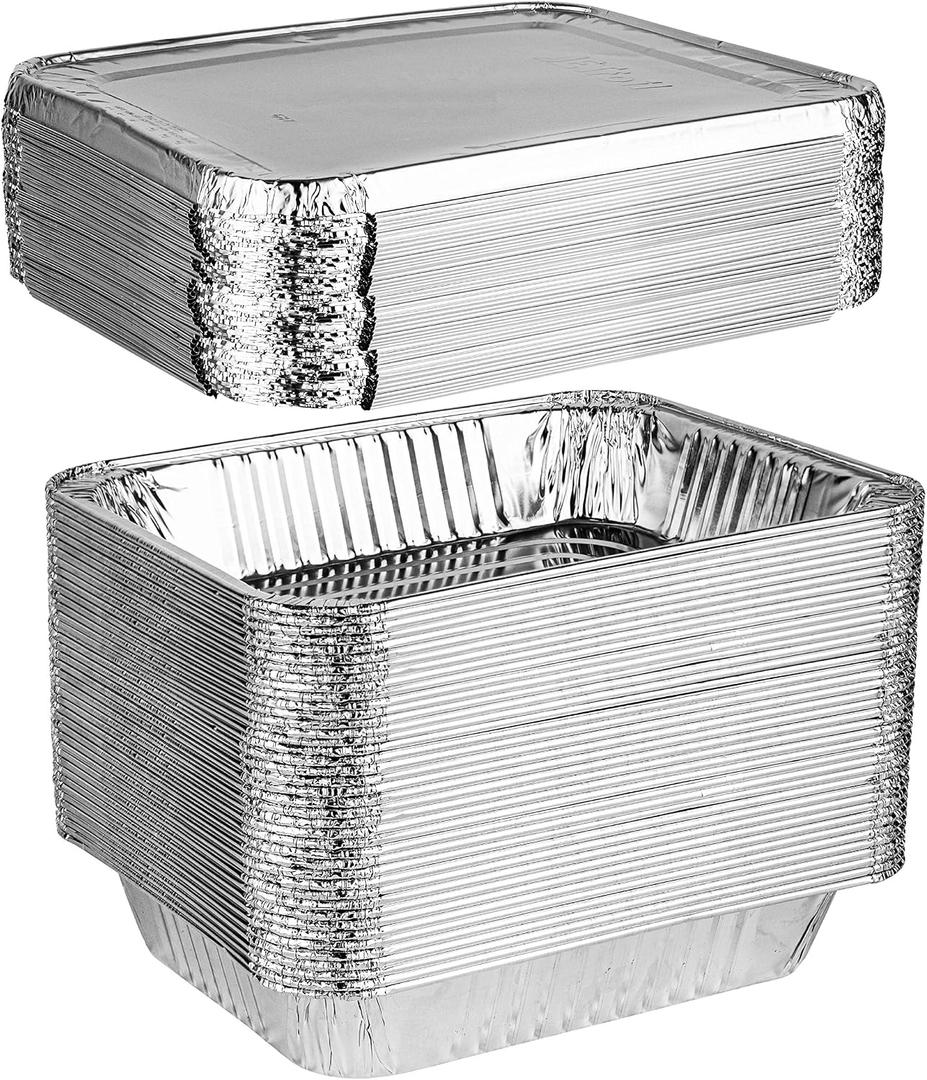 PLASTICPRO Disposable 9 x 13 Aluminum Foil Pans With Lids Half Pack of 50