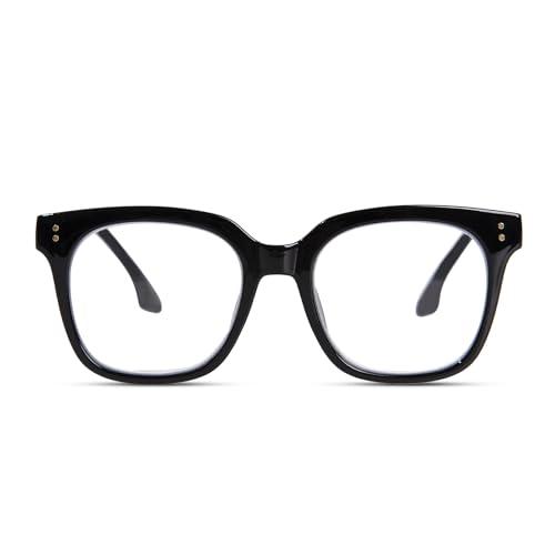 Avaeye Oversized Reading Glasses for Women Men Large Square Frame Readers Trendy Eyeglasses with Spring Hinges(Black,2.5)