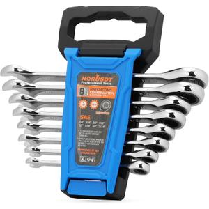 HORUSDY Combination Ratchet Wrenches Set with SAE | 8 Pieces Wrench Set with Wrench Organizer | 72-Tooth | 5 Swing Arc | 1/4" - 11/16" | Chrome Vanadium Steel