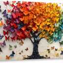 2D No Texture Tree of Life Canvas Wall Art Colorful Butterfly Wall Decor, Cute Butterfly Picture for Wall Living Room Bathroom Bedroom Home Decoration 12*18 in (Stretched Canvas on A Wooden Frame)