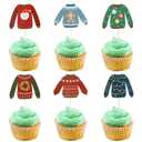 Gyufise 36 Pcs Ugly Sweater Cupcake Toppers Christmas Decorations Christmas Party Supplies (7-Multi)