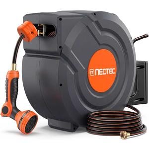 Upgraded Retractable Garden Hose Reel 1/2 inch x 155 ft 9 Pattern Nozzle Heavy Duty Metal Bracket Wall-Mounted Any Length Lock Automatic Slow Return 180° Swivel UV Resistant Hose Reels for Outside