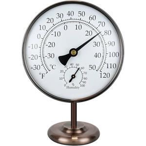 6’’ Outdoor Thermometer Hygrometer  Solid Brass Analog Temperature Gauge with Stand, No Battery Required Weather Dial Hygrometer Thermometer for Home, Office, Table or Decorative