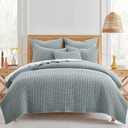 Levtex Home Mills Waffle King/Cal King Quilt Set (106x92in) with 2 Pillow Shams (36x20in) - Chambray - Cotton Waffle King Size Quilt Bedding Set - Lightweight, Soft, Pre-Washed