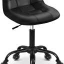 FreekyFit Rolling Shop Stool with Wheels, Rolling Stool with Back Support, 360° Swive Garage Chair, Height Adjustable Chair 330lb Heavy Duty for Spa Salon Massage Home Office Tattoo (Black)