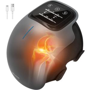Medcursor Knee Massager with Heat, Cordless Heated Knee Massage for Pain Relief with 3 Heating Levels, 3 Vibration Modes, LED Screen, Adjustable Straps, Gift for Men and Women (Gray)
