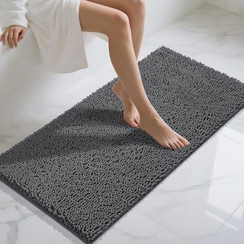 Yimobra Long Bathroom Rugs 47"x24", Extra Soft Non Slip Bath Mat for Tub, Super Absorbent Quick Dry Shaggy Rug Floor Carpet, Machine Washable,Dark Gray