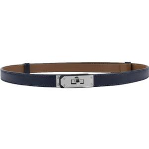 FENLDY Adjustable Thin Belts For Womens Skinny Belts For Dresses Womens Solid Color Alloy Turn Lock Belts For Jeans (Dark Blue Silver Buckle)