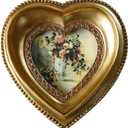 Vintage 2.5X2.5 Mini Picture Frame - Antique Gold Embossed Design, Elegant Tabletop and Wall Mount Display for Cherished Photo Home Decor (Gold Heart)