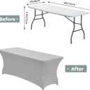 CWK 4FT Waterproof Stretch Spandex Table Cover for Rectangular Tables - Elastic Fitted Tablecloth for Folding Tables,Wrinkle Resistant Table Cloth for Parties, Weddings, Banquets & Events (Silver)