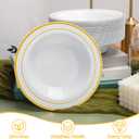 100 PCS Plastic Bowls with Gold Rim, 12oz Premium Heavy Duty Soup Bowls, Dessert and Salad Bowls for Party, Wedding and Holiday