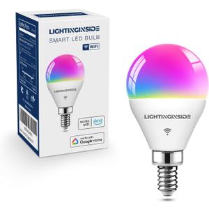 Lightinginside E12 Smart Light Bulbs 50W Equiv., G16.5 RGBCW Candelabra Chandelier Ceiling Fan Smart Bulb Works with Alexa/Google Home/Smart Life, 5W 550LM, 2.4G WiFi Bluetooth Bulb, ETL Listed, 1PC