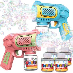 EagleStone Bubble Gun Toys for 3+ Year Old Kids Boys Girls, 2 Pack Automatic Bubble Machine with Bubble Solution, Summer Outdoor Kids Toys for Ages 3-4,4-6,5-7, Birthday Gifts for 3 4 5 6 7 8 Year Old