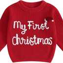 Newborn Baby Girl Boy Christmas Knit Sweater My First Christmas Tree Embroidery Winter Sweatshirt Outfit Fall Clothes (3-6 Months, Red)