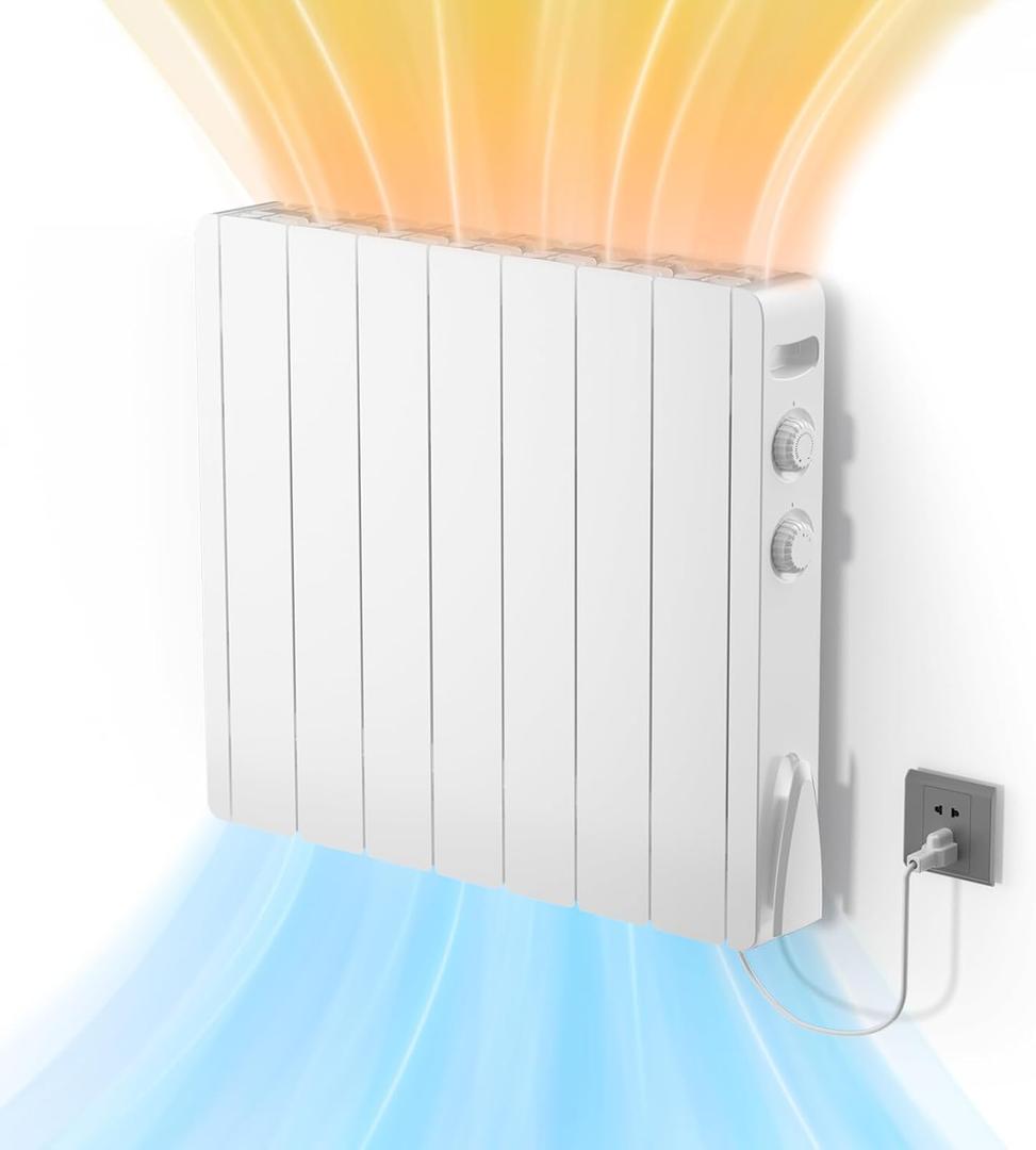 1500W Electric Panel Wall Heater, Plug-in Smart Convection Space Heaters For Indoor Use, Quiet Fan-Less Design, Freestanding/Wall Mount Heater With Adjustable Thermostat, Knob Switch(White)