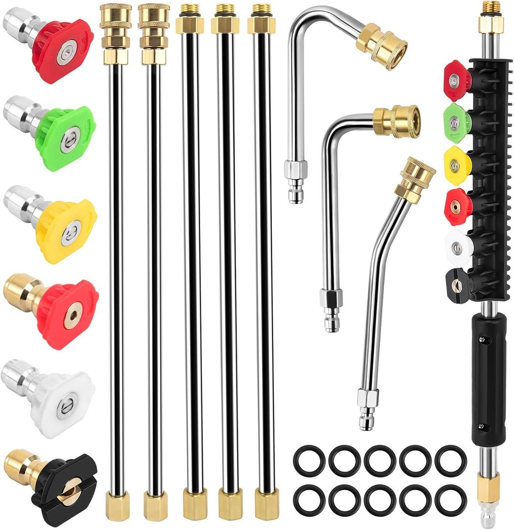 Pressure Washer Extension Wand Kit, Power Washer Extension Wand, Pressure Washer Lance Attachment with Spray Nozzle Tips,30,90,120 Curved Rod, 1/4Quick Connect, 4000 PSI