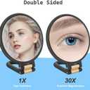 30x Magnifying Mirror, Travel Hand Mirrors with Handle - Double Side Handheld Mirror with 1X 30X Magnification & Adjustable Handle/Stand, Hand Held Foldable Travel Mirror for Makeup(Black)