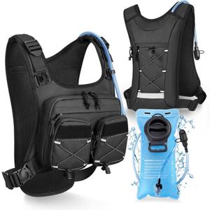 NOOLA Running Vest with 2L Water Bladder, Reflective Hydration Backpack for Men Women, Lightweight Chest Pack with Phone Pocket Adjustable Running Backpack for Marathon Fishing Cycling Hiking, Large