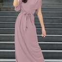 KOH KOH Womens Long Semi-Formal Short Sleeve V-Neck Floor Length Maxi Dress Gown (Pink, XL)