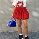 Verdusa Girl's Y2K Striped Bubble Skirt Elastic High Waisted A Line Ruffle Short Skirts (Red)