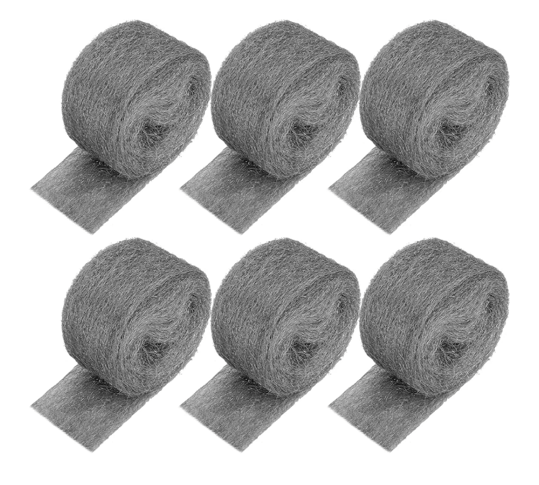 Feet Steel Wool Fill Fabric, Steel Wool Blend Hardware Cloth Gap Blocker for Holes Wall Cracks Vents in Garden House Garage (6 Rolls)
