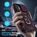 Janmitta Case for iPhone 12 & 12 Pro Phone Cover Built in Slide Camera Lens Cover+Screen Protector,Heavy Duty Shockproof Full Body PhoneCase with Finger Ring Holder Kickstand,Wine Red